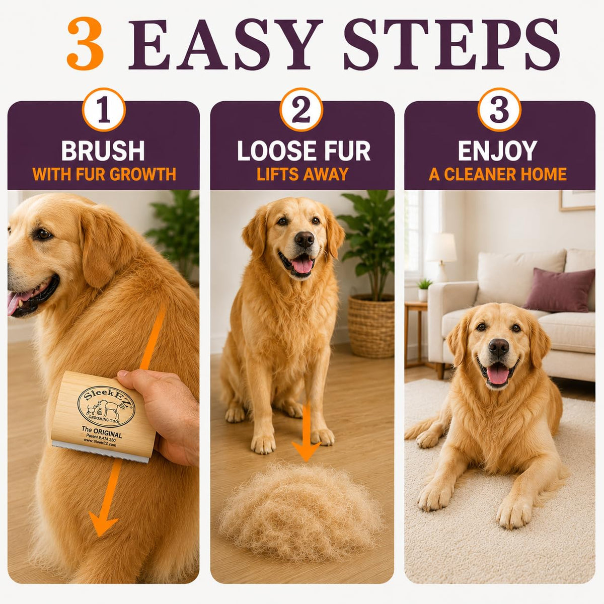 Patented Dog Brush – Ultimate Shedding Solution for All Coat Types | Made in USA | 5 Inch Pet Hair Remover