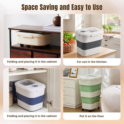 40-50Lbs Rolling Collapsible Dog Food Storage Container – Stylish Khaki Design