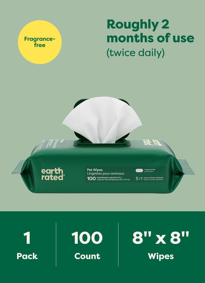 Eco-Friendly Dog Wipes - Deodorizing & Unscented, 100 Count for Paws & Butt Cleanliness