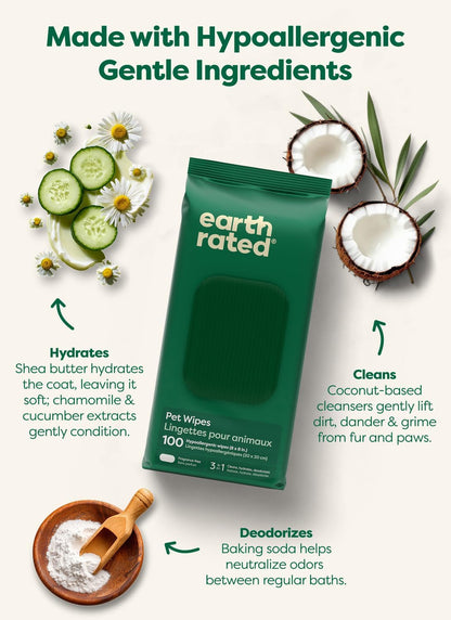 Eco-Friendly Dog Wipes - Deodorizing & Unscented, 100 Count for Paws & Butt Cleanliness