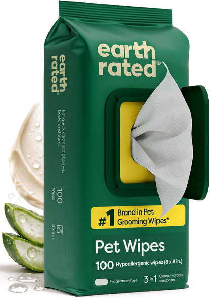 Eco-Friendly Dog Wipes - Deodorizing & Unscented, 100 Count for Paws & Butt Cleanliness