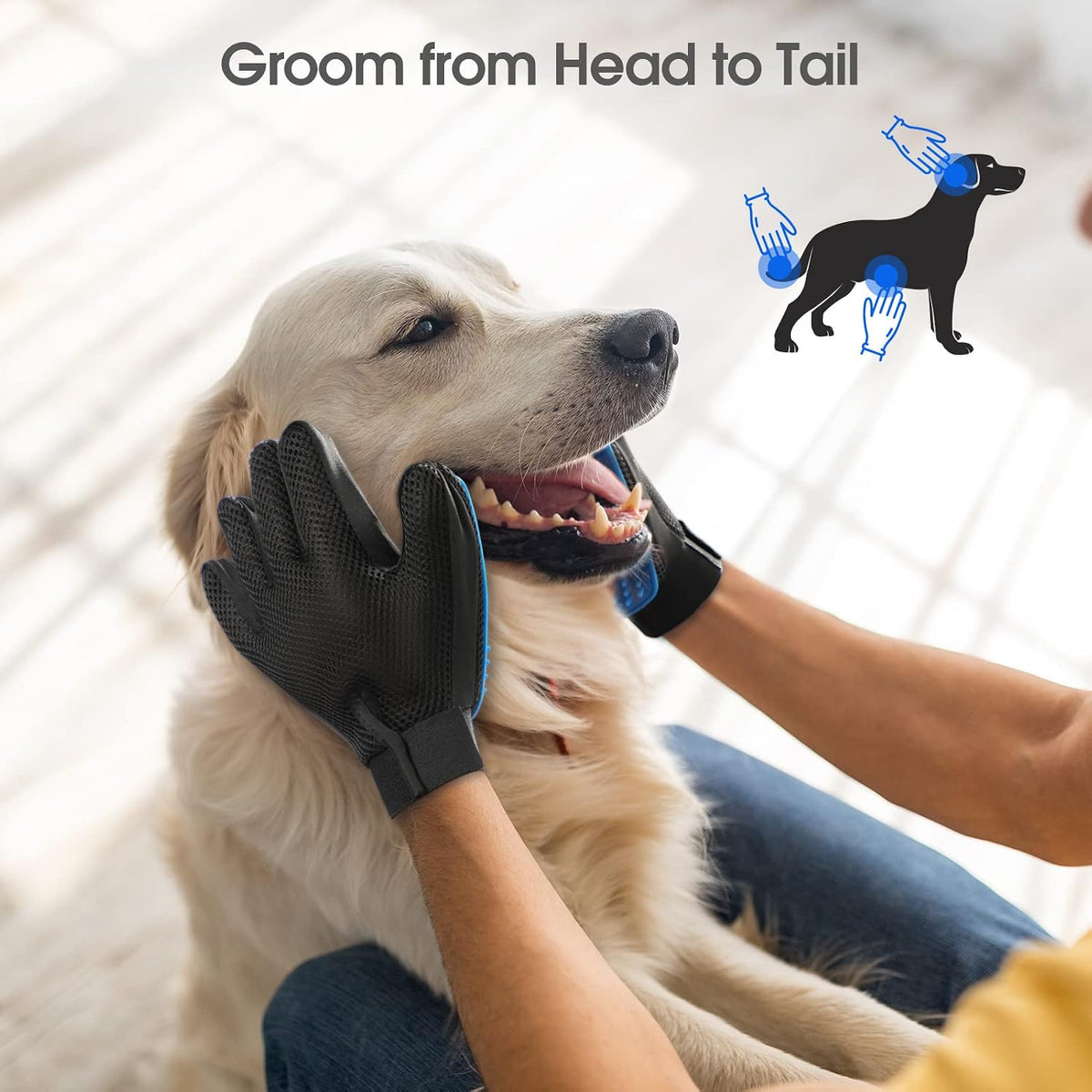 Transform Your Pet's Grooming Experience with the Ultimate Pet Hair Removal Glove - 255 Silicone Tips for Effortless Shedding - 1 Pair in Blue