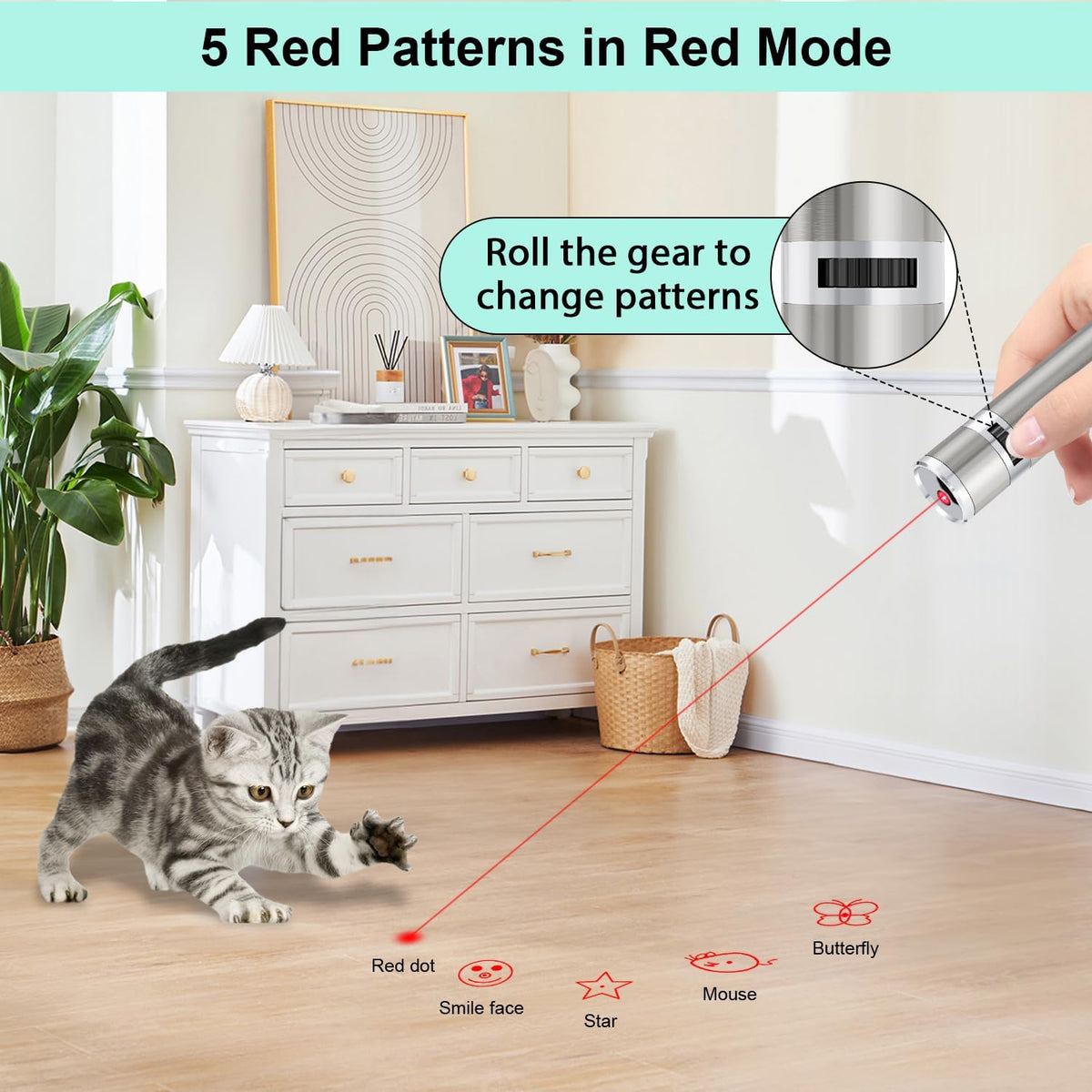 Endless Fun for Your Feline: Rechargeable Cat Toy with 3 Light Modes & 5 Engaging Patterns!