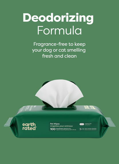 Eco-Friendly Dog Wipes - Deodorizing & Unscented, 100 Count for Paws & Butt Cleanliness