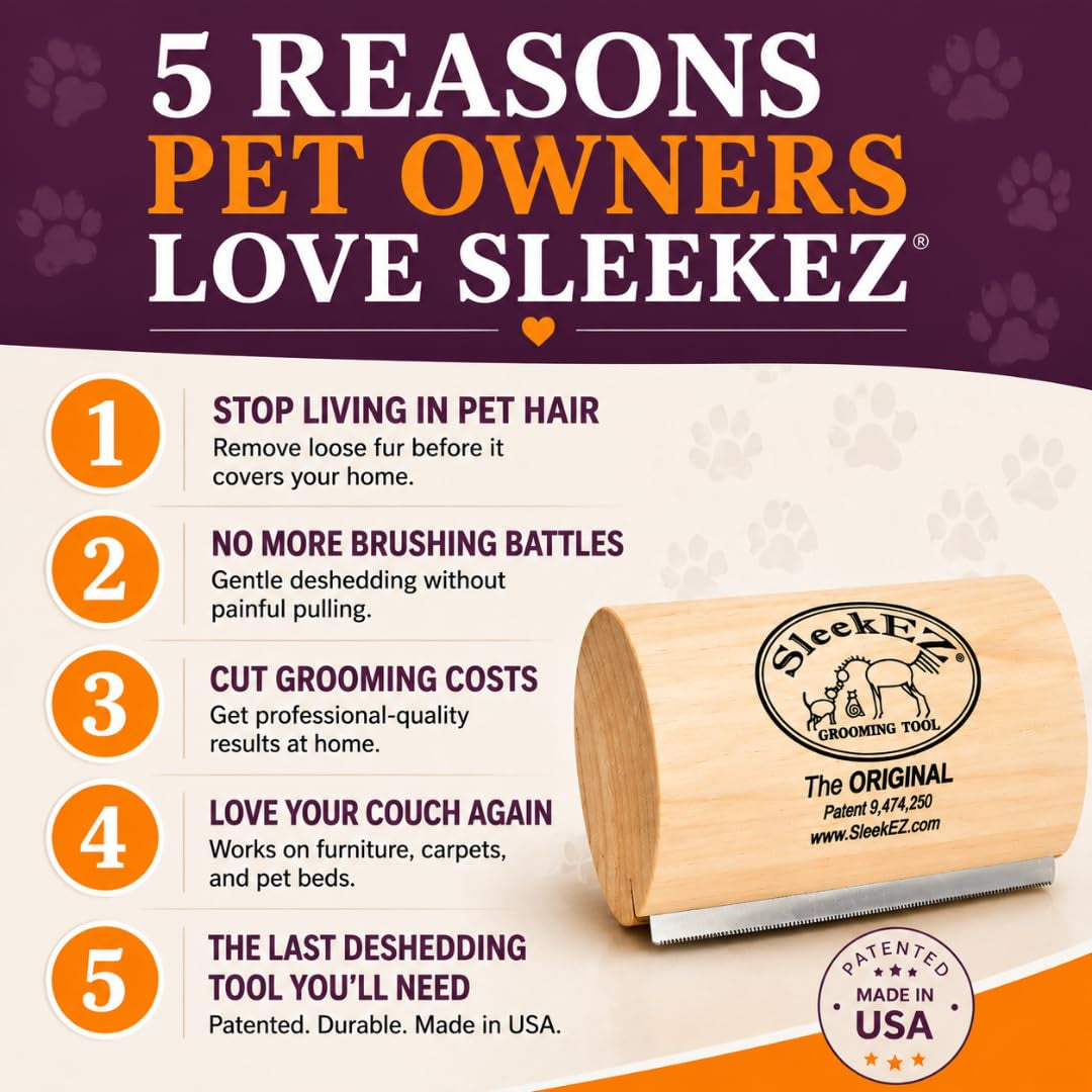 Patented Dog Brush – Ultimate Shedding Solution for All Coat Types | Made in USA | 5 Inch Pet Hair Remover