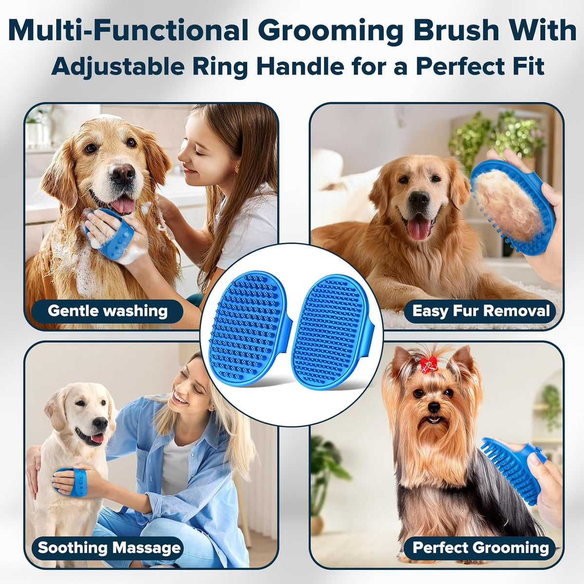 Transform Bath Time with Our Ultimate 6PCS Pet Grooming & Bath Kit for Dogs and Cats – Includes Washing Gloves, Bath Brushes, and More in Navy Blue