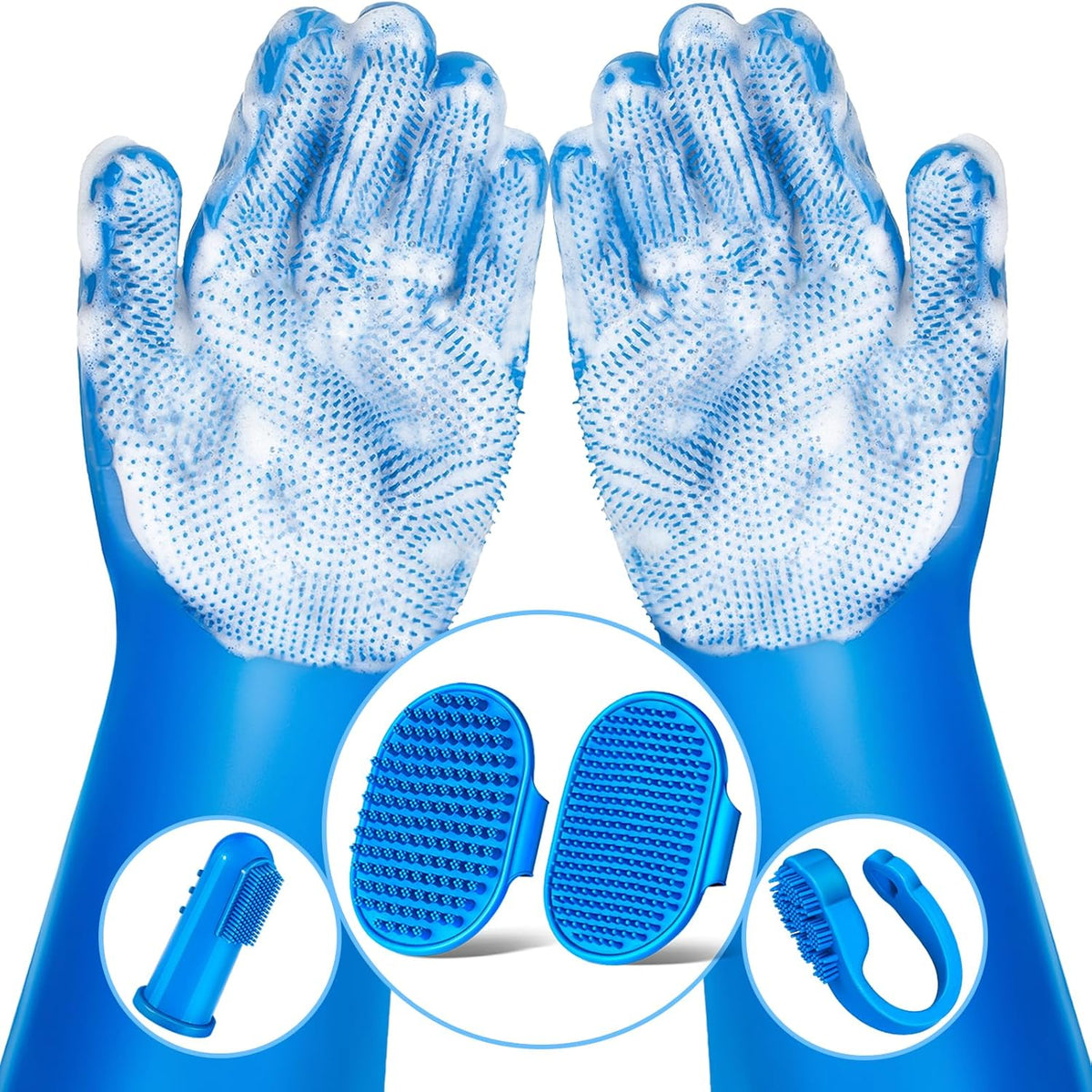 Transform Bath Time with Our Ultimate 6PCS Pet Grooming & Bath Kit for Dogs and Cats – Includes Washing Gloves, Bath Brushes, and More in Navy Blue