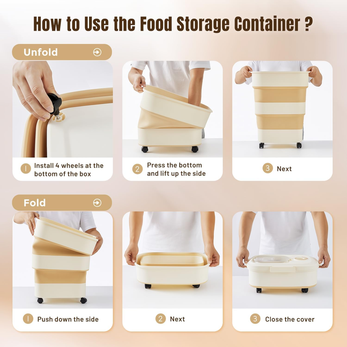 40-50Lbs Rolling Collapsible Dog Food Storage Container – Stylish Khaki Design