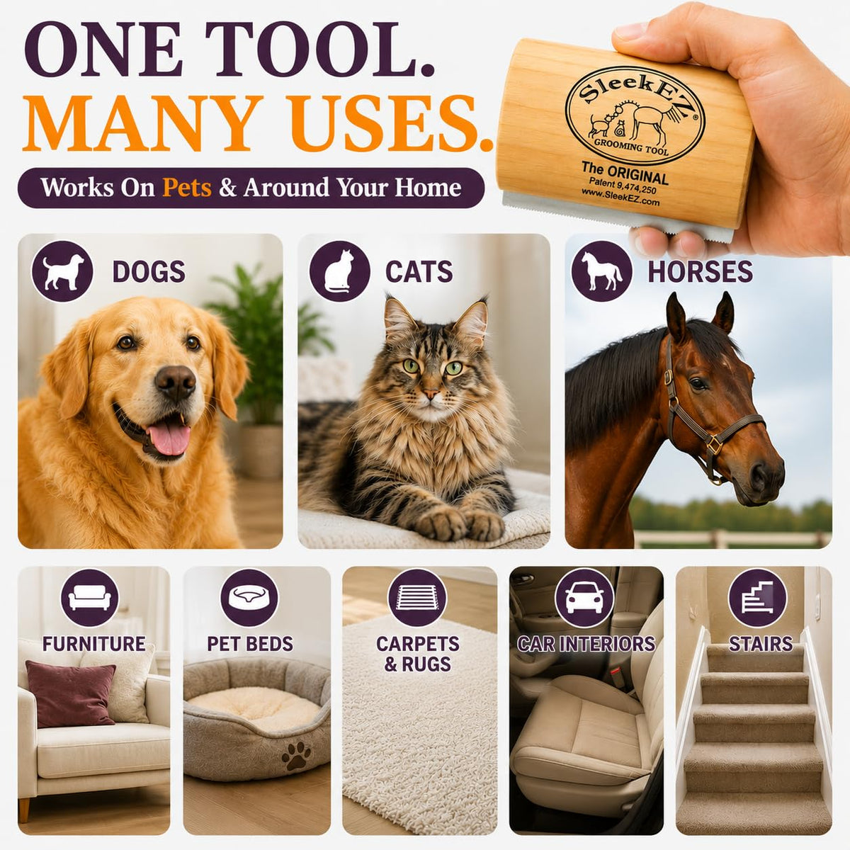 Patented Dog Brush – Ultimate Shedding Solution for All Coat Types | Made in USA | 5 Inch Pet Hair Remover