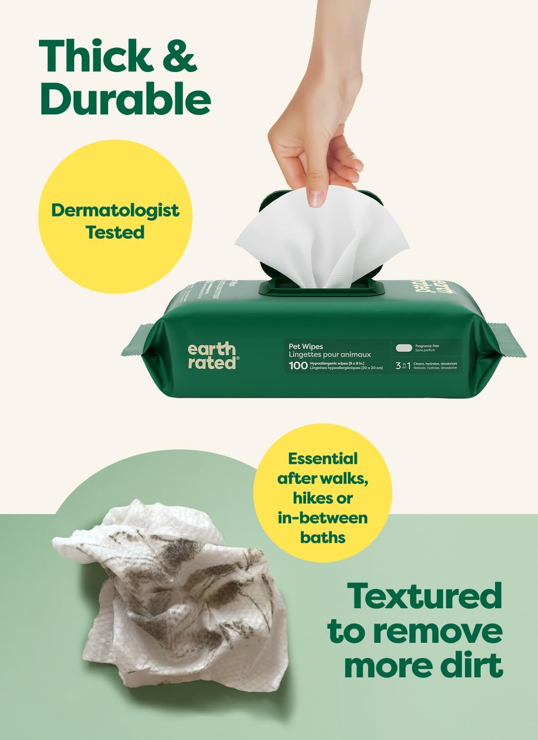Eco-Friendly Dog Wipes - Deodorizing & Unscented, 100 Count for Paws & Butt Cleanliness