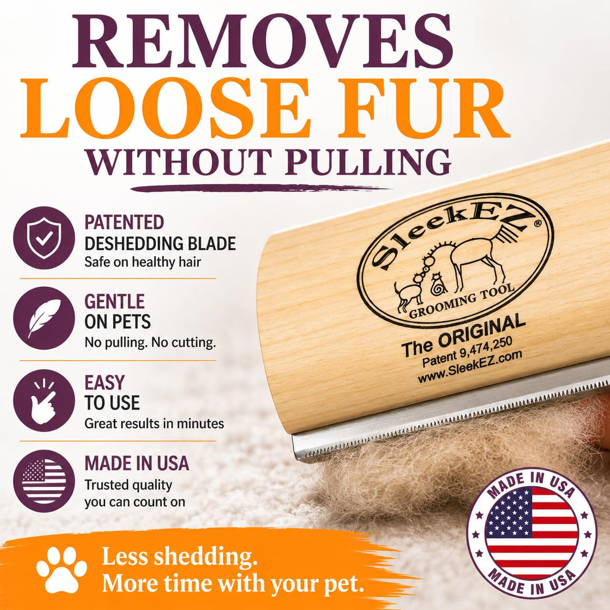 Patented Dog Brush – Ultimate Shedding Solution for All Coat Types | Made in USA | 5 Inch Pet Hair Remover