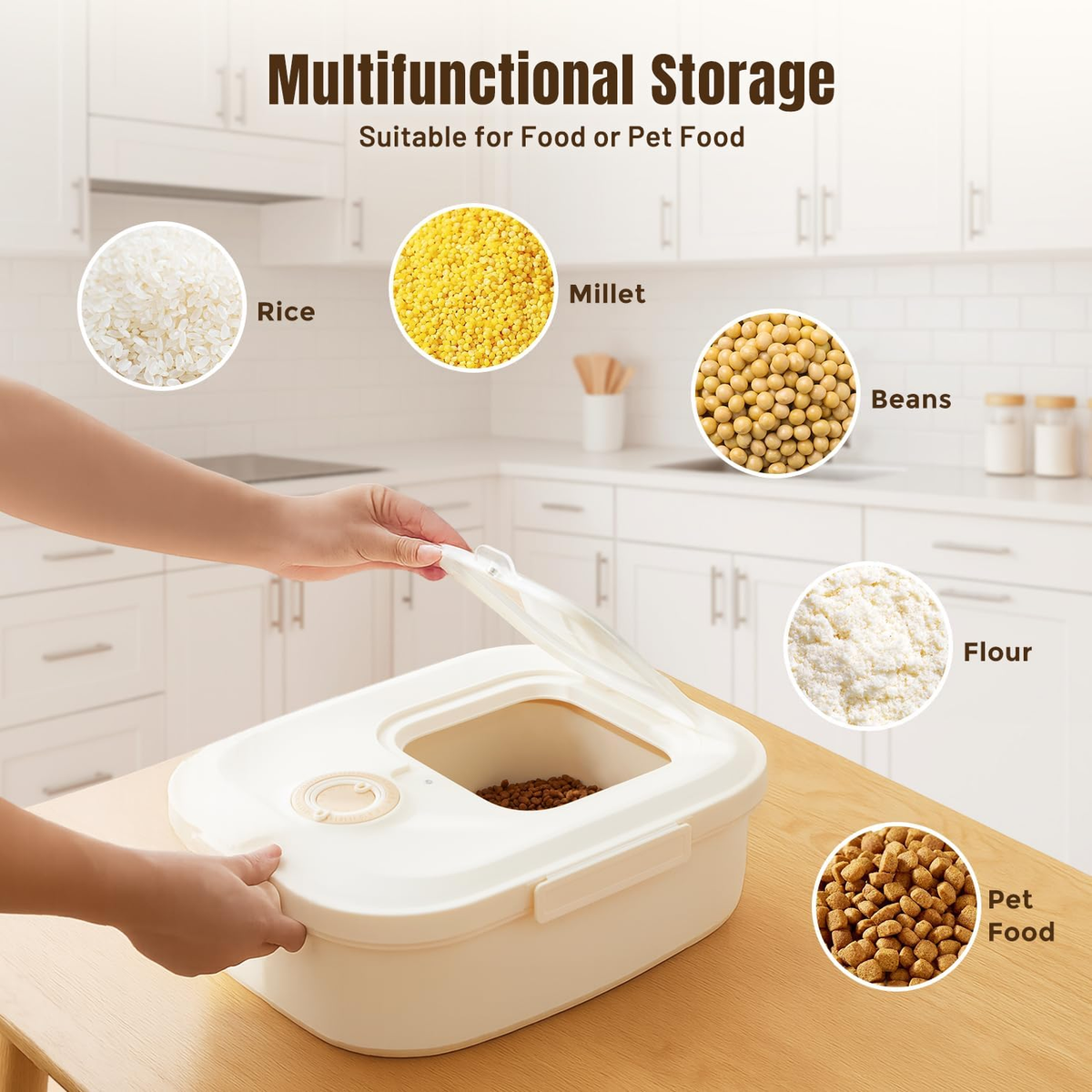 40-50Lbs Rolling Collapsible Dog Food Storage Container – Stylish Khaki Design