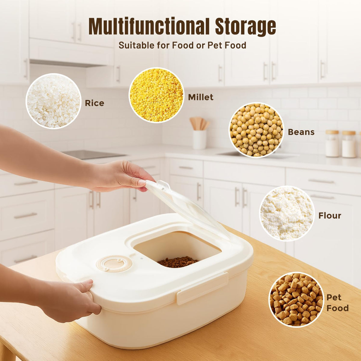 40-50Lbs Rolling Collapsible Dog Food Storage Container – Stylish Khaki Design