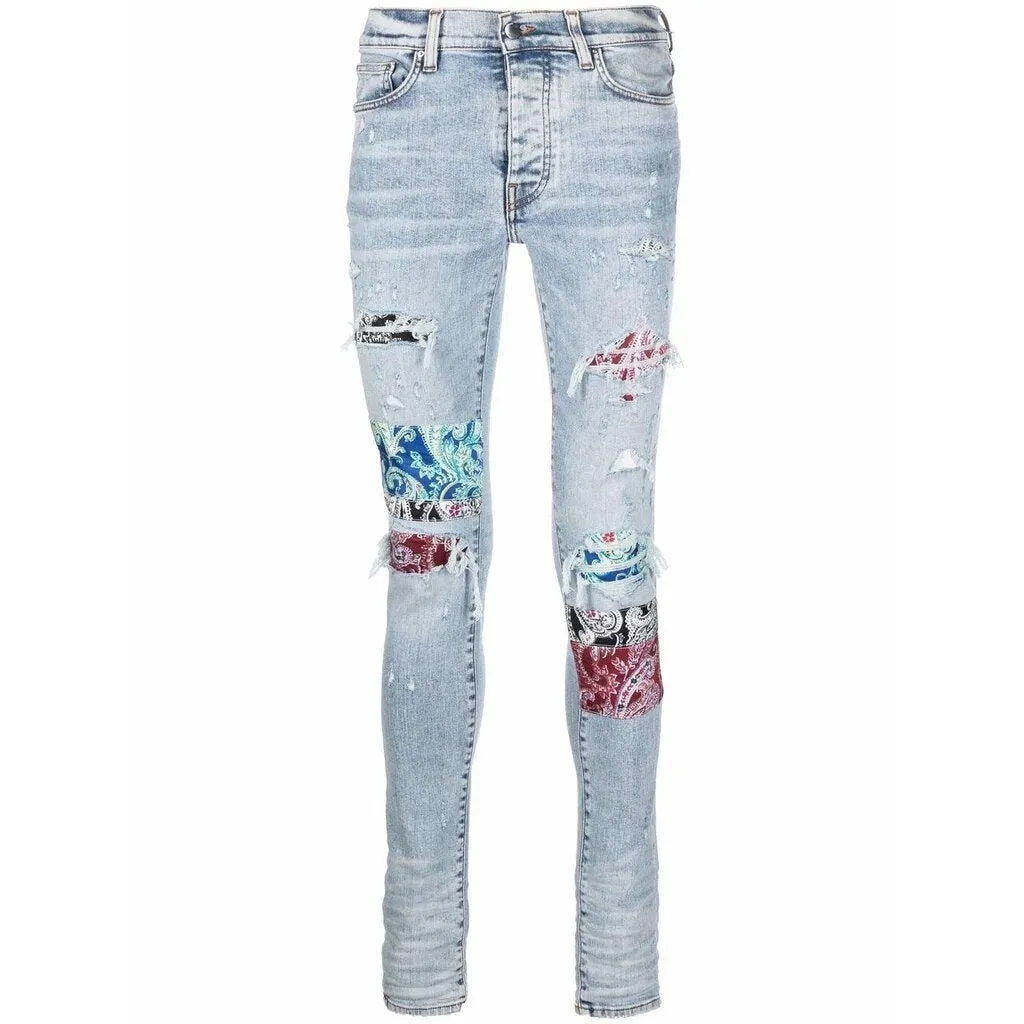 Amiri Distressed Bandana Skinny Jeans 'Blue'