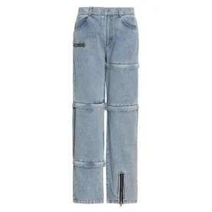 Asymmetric Detachable Zip Detail High Waist Straight Leg Jeans