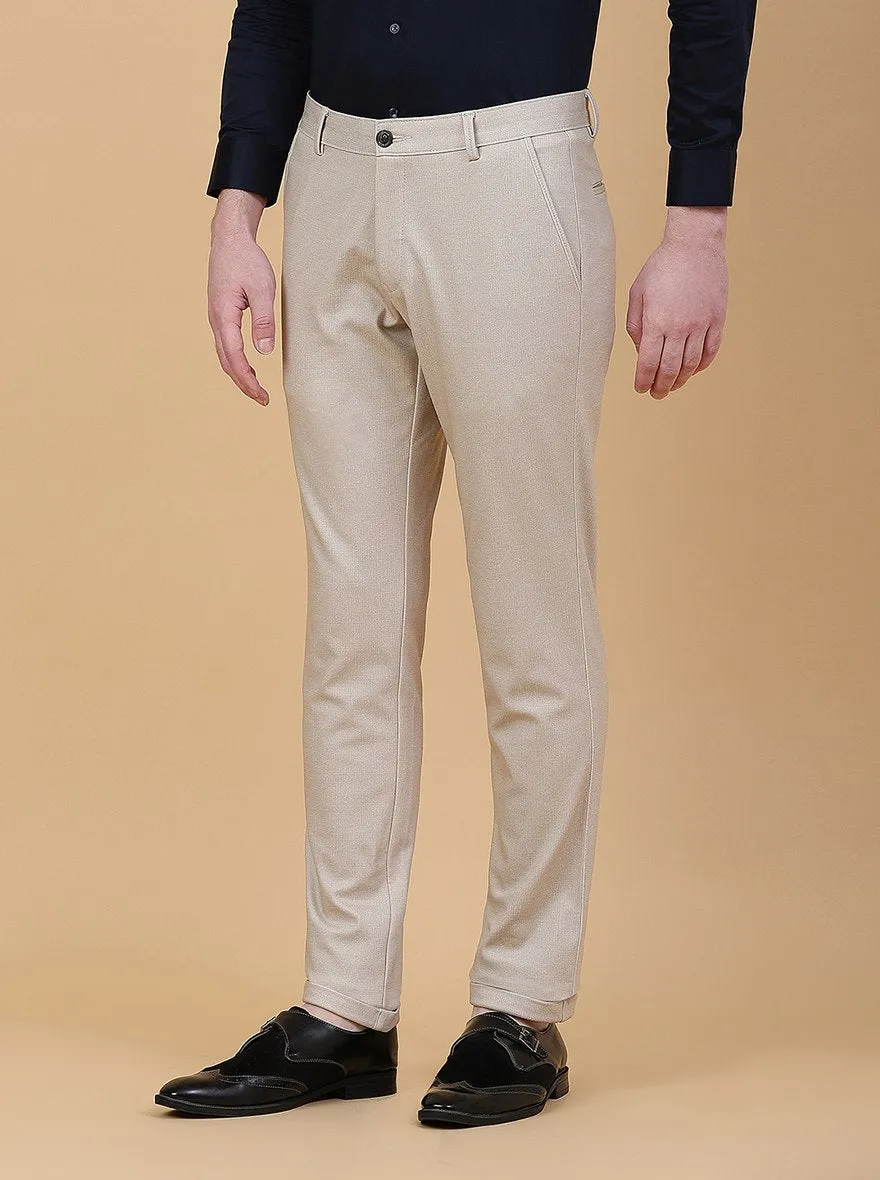 Beige Solid Slim Fit Club Wear Trouser | JB Studio