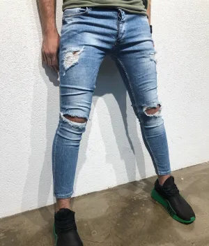 Blue Destroyed Skinny Fit Denim B177 Streetwear Jeans