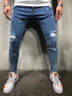 Blue Distressed Skinny Fit Denim AY368 Streetwear Jeans