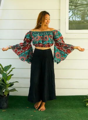 Bohemian Red Teal Paisley Mandala Bell Sleeves Top