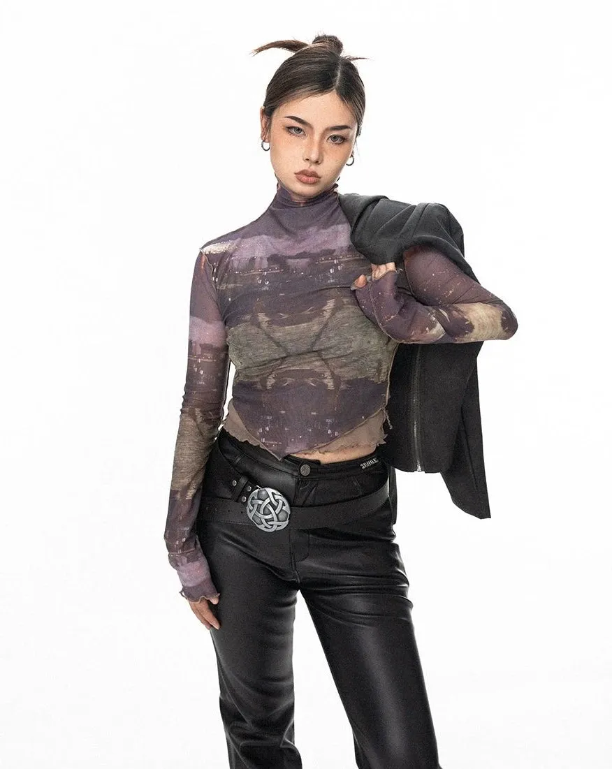 Camouflage Mesh Long Sleeve Crop Top