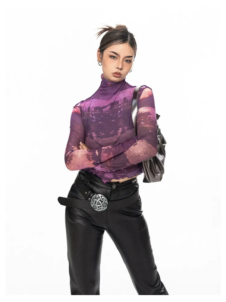 Camouflage Mesh Long Sleeve Crop Top