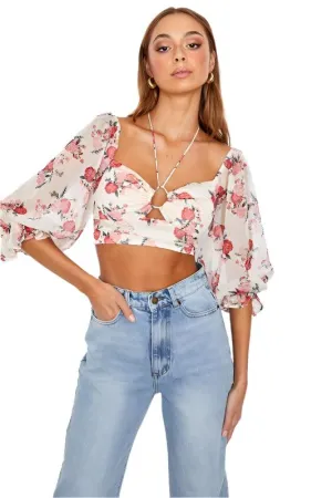 Chiffon Balloon Sleeved Bustier Crop Top