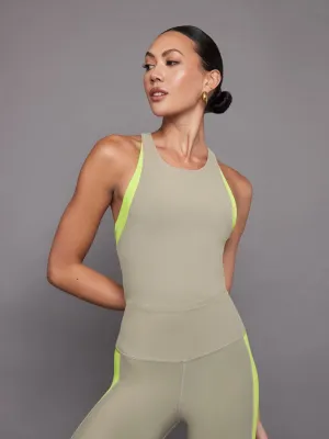 Colorblock High Neck Tank - Silversage / Acid Lime