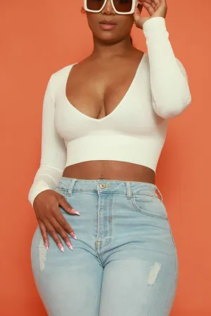 Come My Way Ribbed Crop Top - White