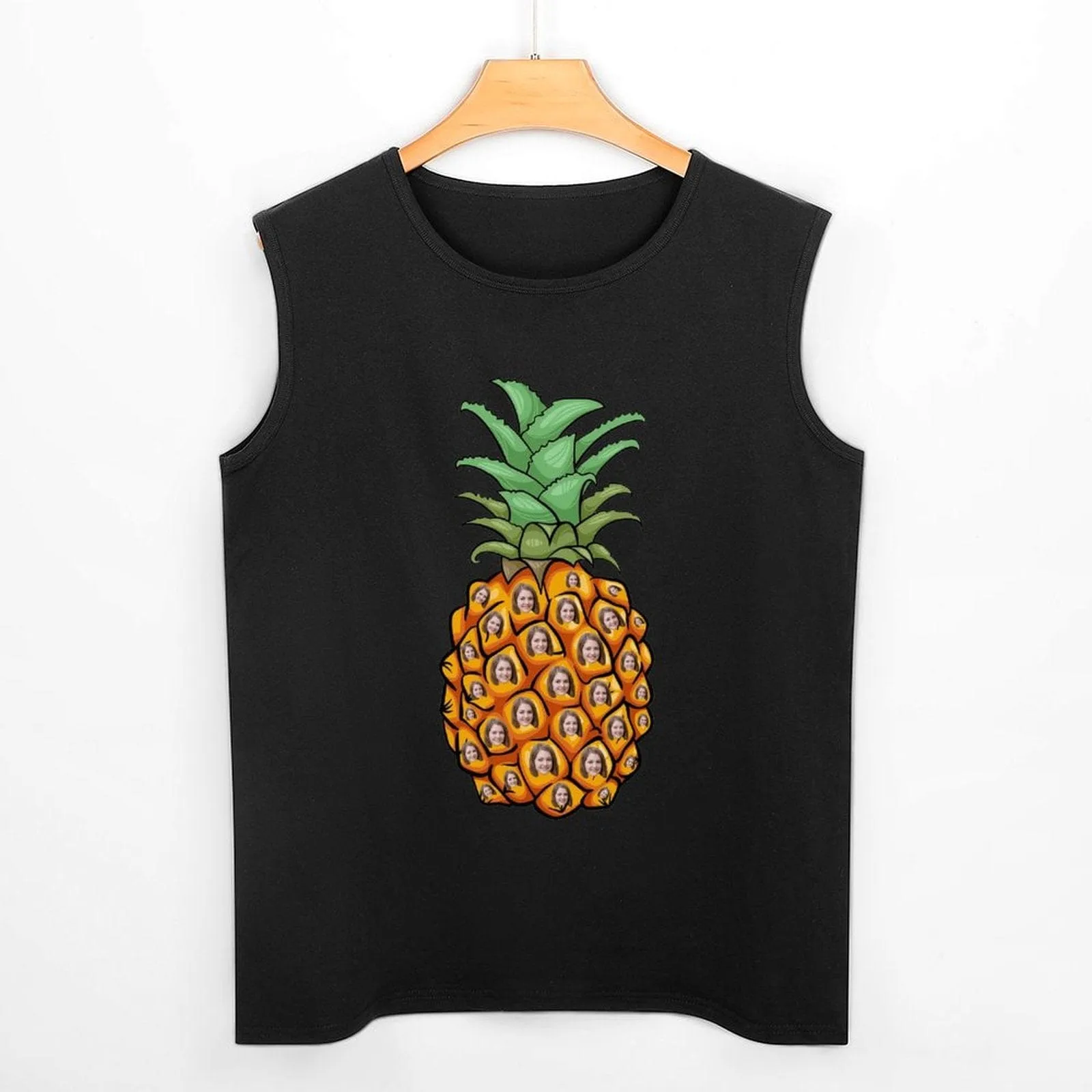 Custom Face Pineapple Sleeveless 100% Cotton T-Shirt Personalized Men's All Over Print Tank Top