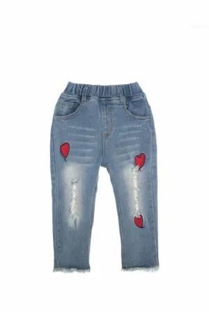 Embroidered Hearts Denim with a frayed hem