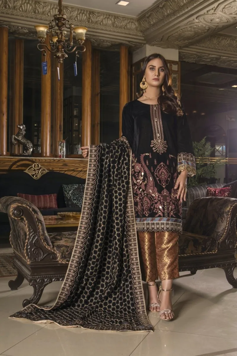 Mihrimah Embroidered Velvet 3 Piece Suit MIH07