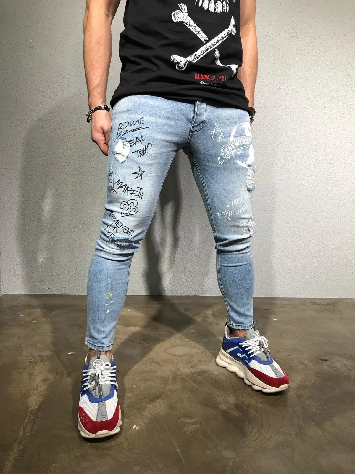 Printed Distressed Ultra Skinny Fit Denim BL164 Streetwear Jeans