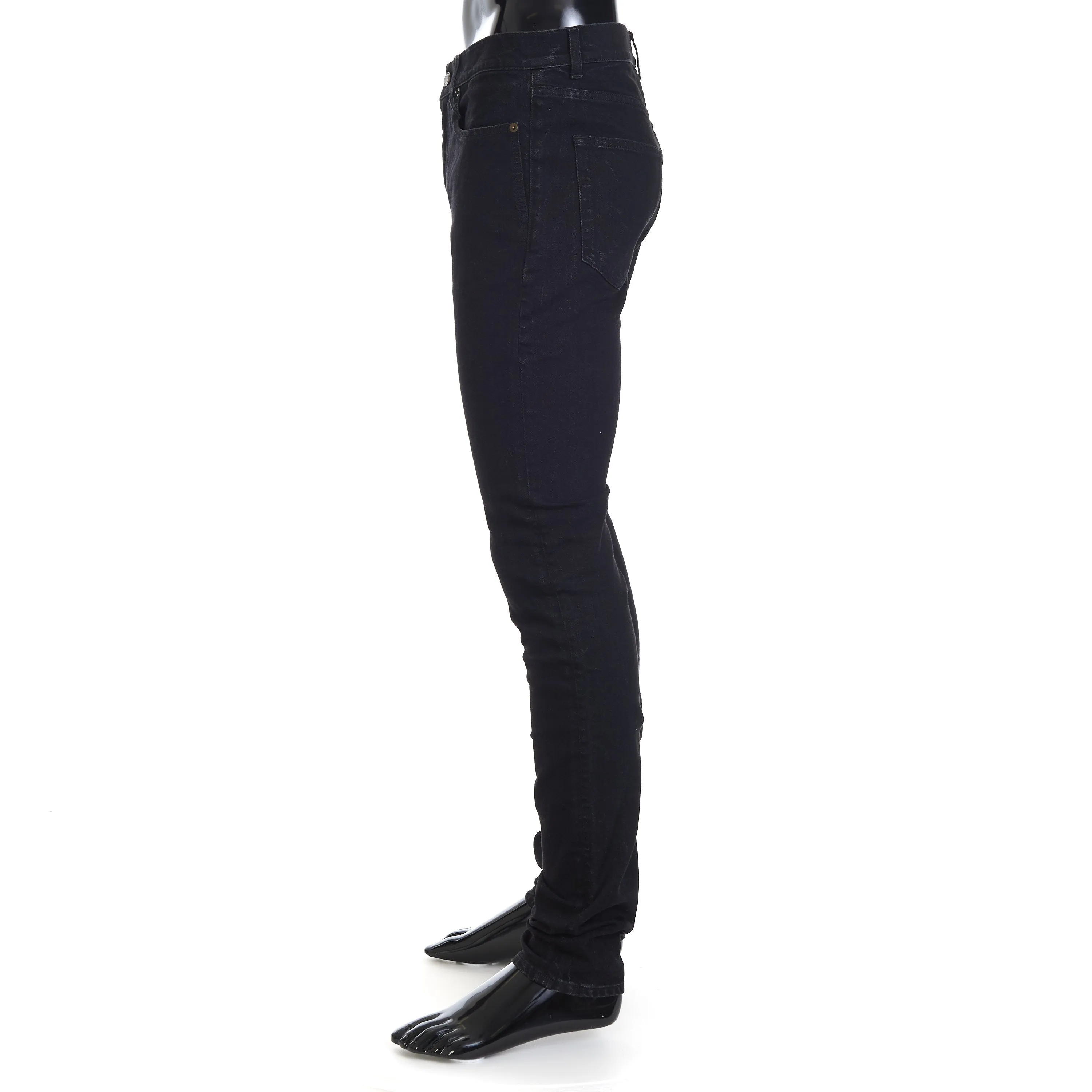 Skinny Jeans - Black Denim, Mid Rise, Five Pocket