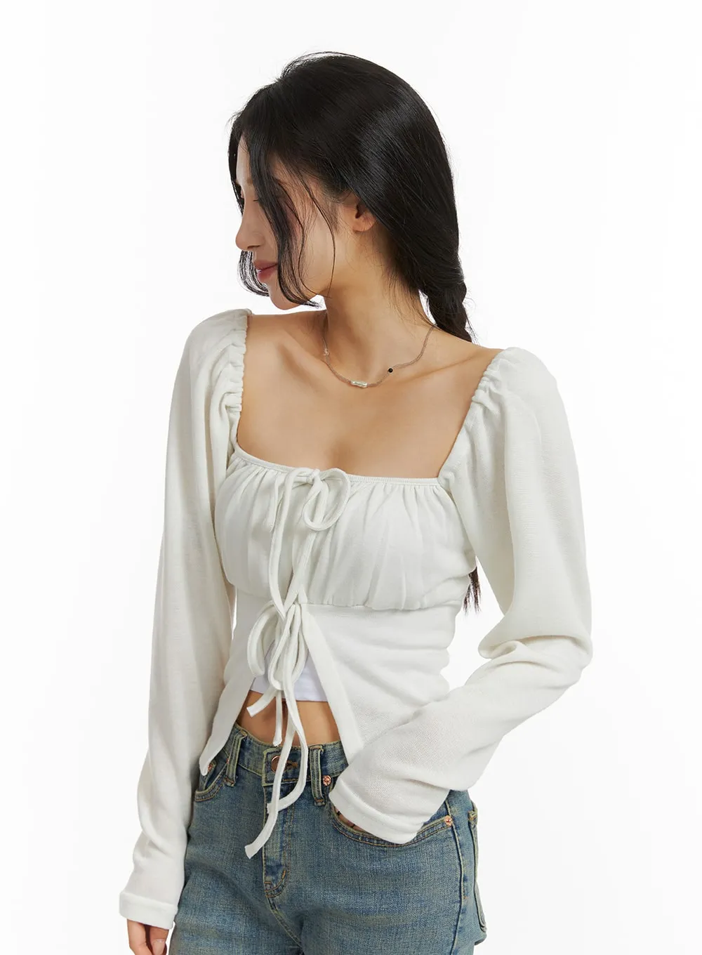 Square Neck Puff Crop Top CJ416